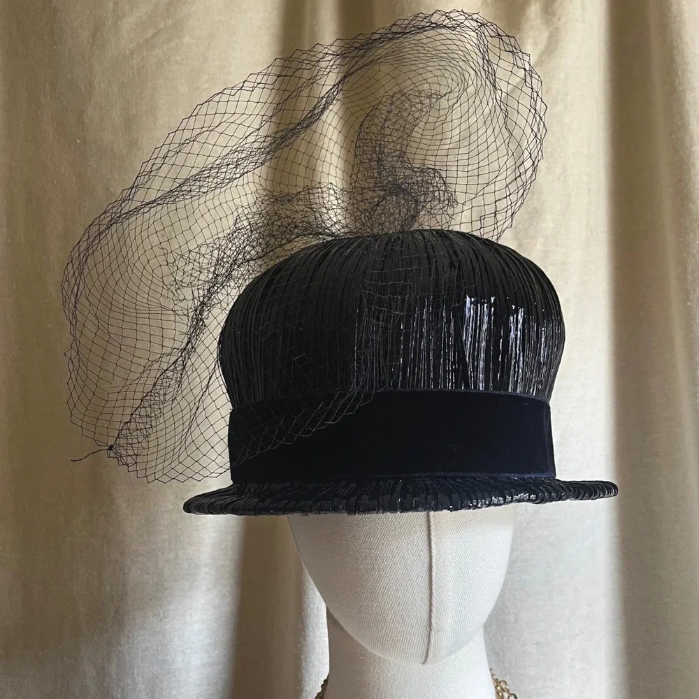 Vintage‎ Navy Blue Veiled Pillbox Hat Fascinator 1950s Style